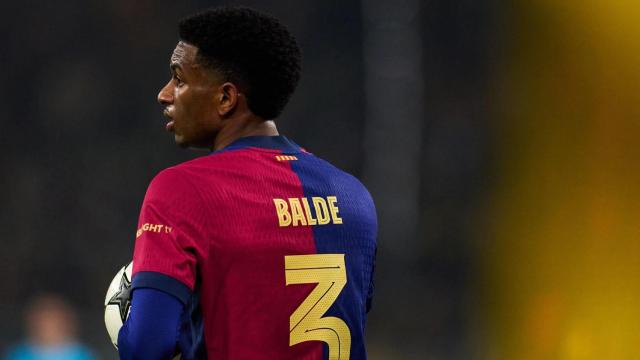 Alejandro Balde, durante el partido del Barça contra el Borussia Dortmund