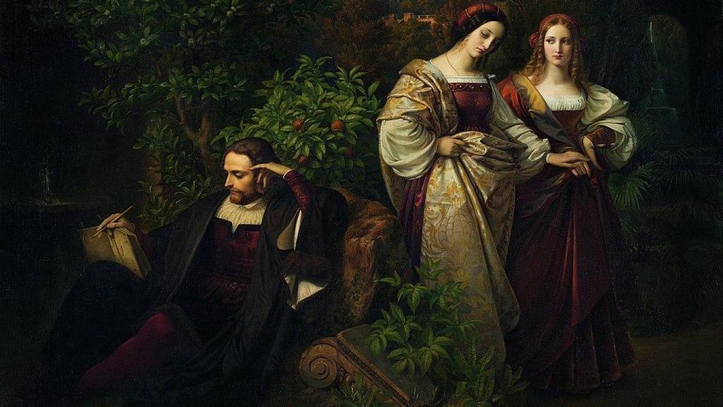 Torquato Tasso y las dos Leonoras (Eleonora D’Este y Leonora Sanvitale), óleo del pintor alemán Karl Ferdinand Sohn.