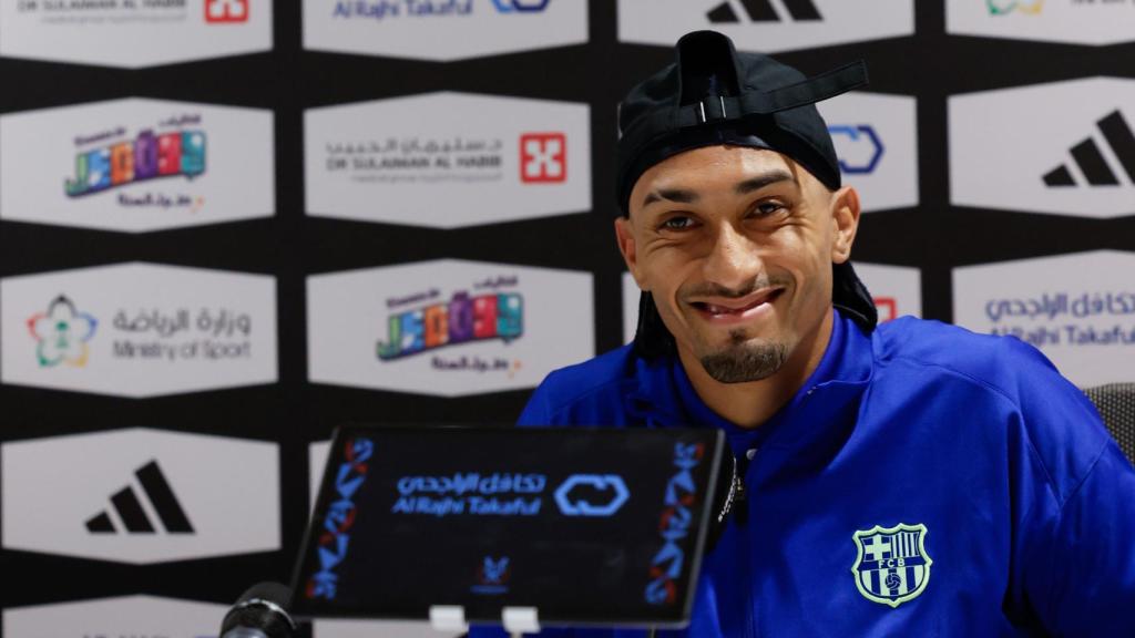 Raphinha, durante la rueda de prensa previa a las semifinales de la Supercopa de España