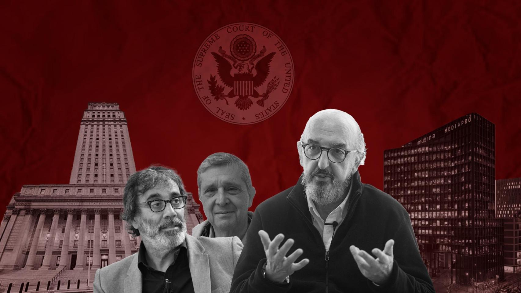 Tatxo Benet, Gerard Romy y Jaume Roures, la Corte de Apelación, el escudo del Supremo y la sede de Mediapro