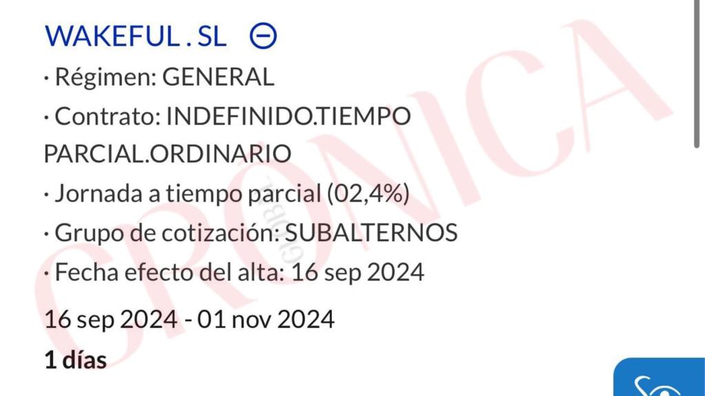 Resumen de la cotización del joven en la Seguridad Social durante los días que trabajó para Wakeful