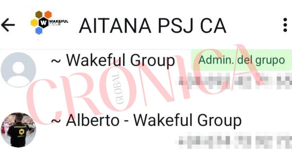 Pantallazo del grupo de WhatsApp para trabajar en el concierto de Aitana