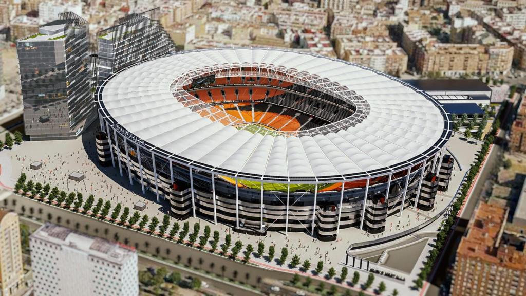 'Render' del Nou Mestalla, con una cubierta similar a la que en un principio tenía el Camp Nou