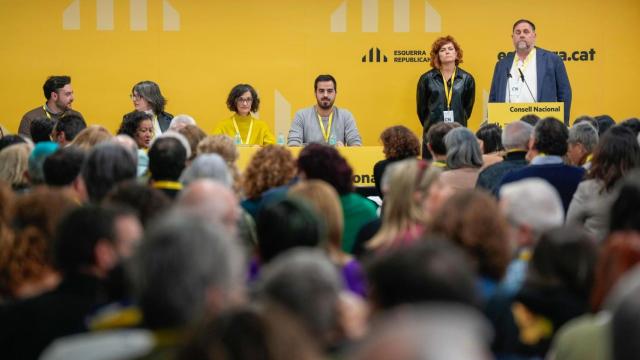 El presidente de ERC, Oriol Junqueras (d), junto a la secretaria general del partido, Elisenda Alamany (2d), durante el primer Consell Nacional desde la elección de la nueva dirección