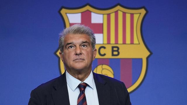 Joan Laporta, presidente del Barça, durante una rueda de prensa