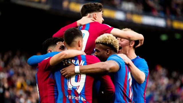 La celebración de los jugadores del Barça, durante la victoria contra el Atlético de Madrid / FCB