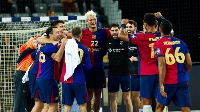 La euforia de los jugadores del Barça de balonmano tras sellar una victoria