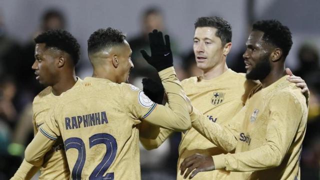 Ansu Fati, Raphinha, Lewandowski y Kessié, durante un partido del Barça en Copa del Rey