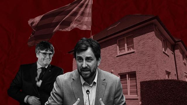 Fotomontaje de Carles Puigdemont y Toni Comín y la Casa de la República de fondo