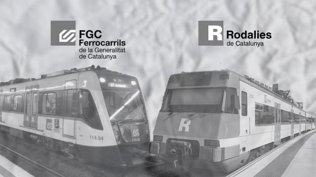 Un tren de FGC y un tren de Rodalies en un fotomontaje