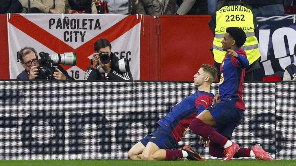 Fermín celebra el segundo gol del Barça