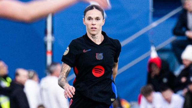 Mapi León, central del Barça Femenino, durante el partido contra el Espanyol