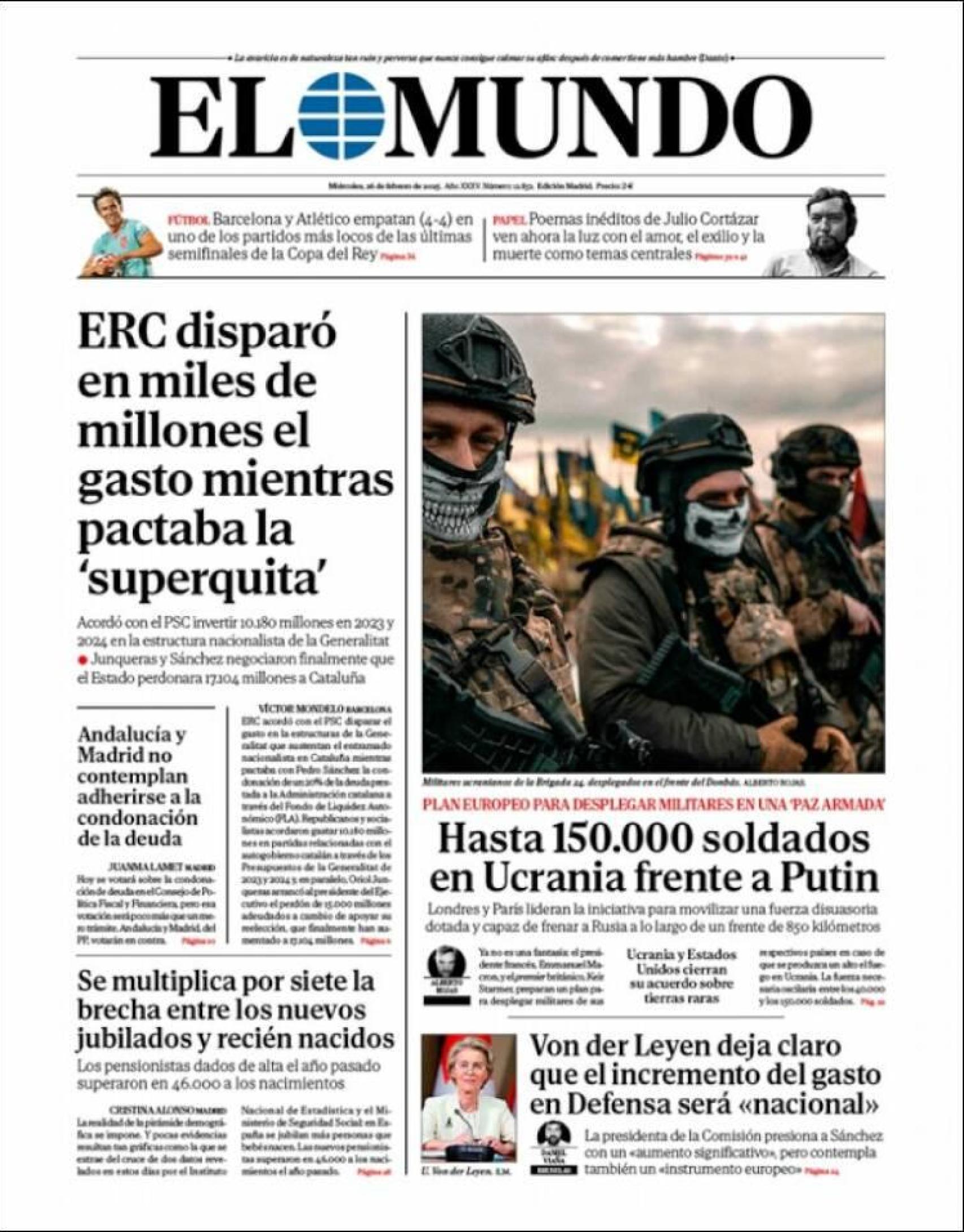 Portada del diario 'El Mundo' a miércoles 16 de febrero de 2025