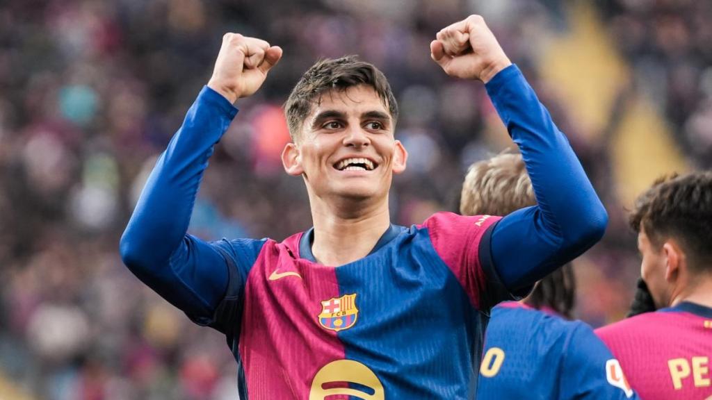 La alegría de Gerard Martín tras marcar su primer gol con el Barça