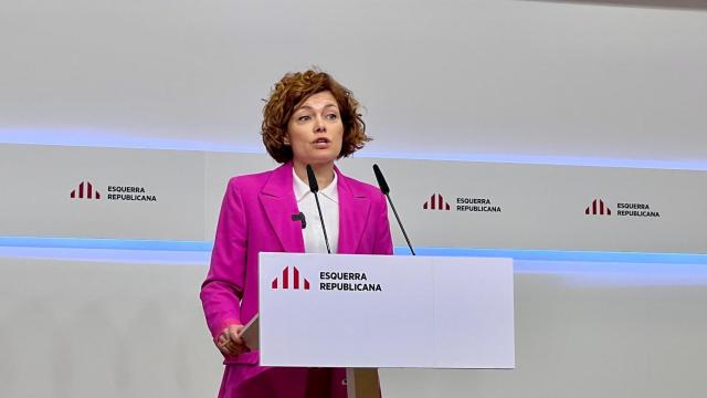 La secretaria general y portavoz de ERC, Elisenda Alamany, en una rueda de prensa desde la sede del partido