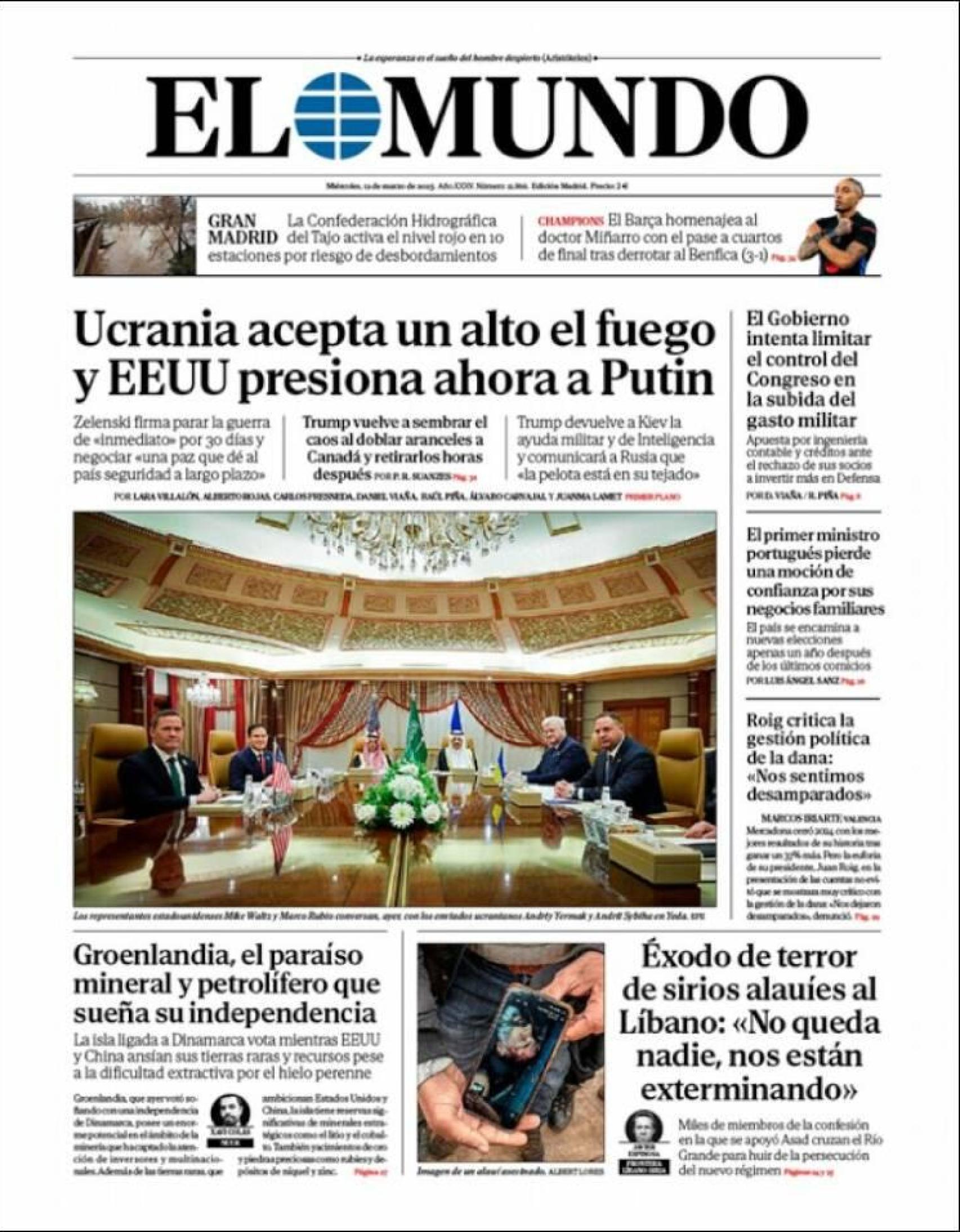 Portada del diario 'El Mundo' a miércoles 12 de marzo de 2025