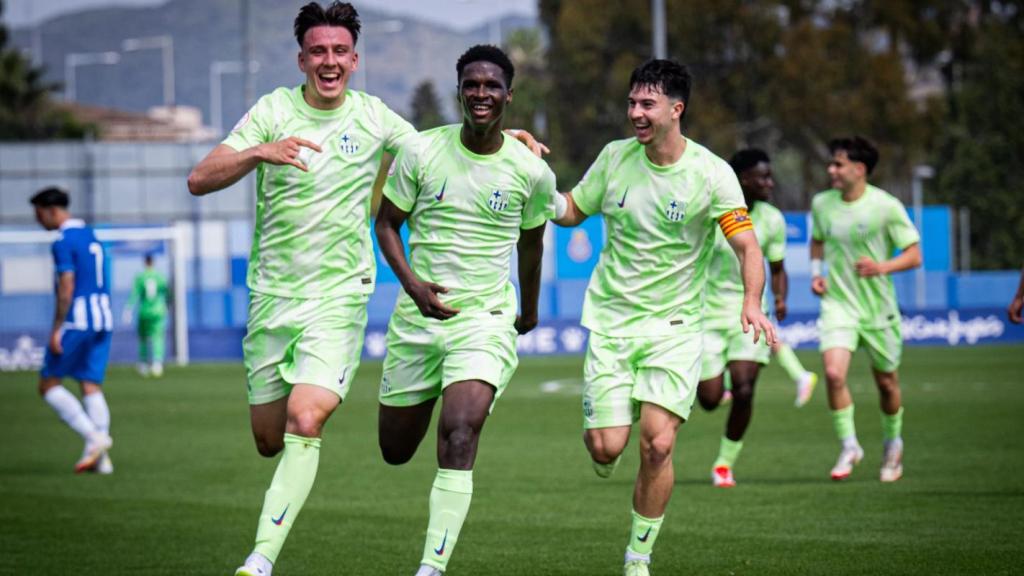 Ibrahim Diarra celebra su gol en el derbi juvenil contra el RCD Espanyol