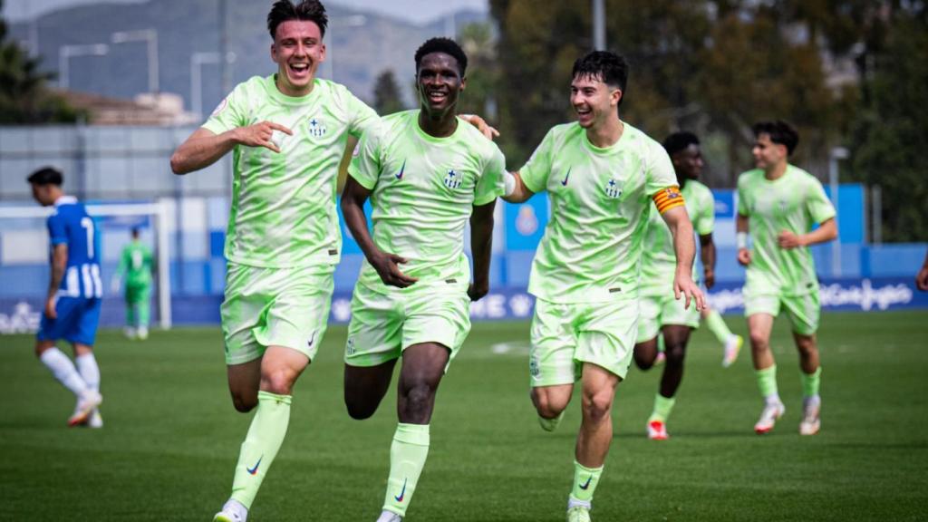 Ibrahim Diarra celebra su gol en el derbi juvenil contra el RCD Espanyol