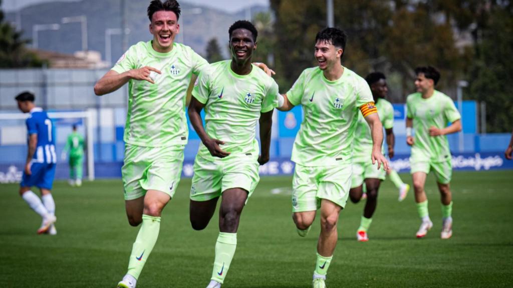 Ibrahim Diarra celebra su gol en el derbi juvenil contra el RCD Espanyol