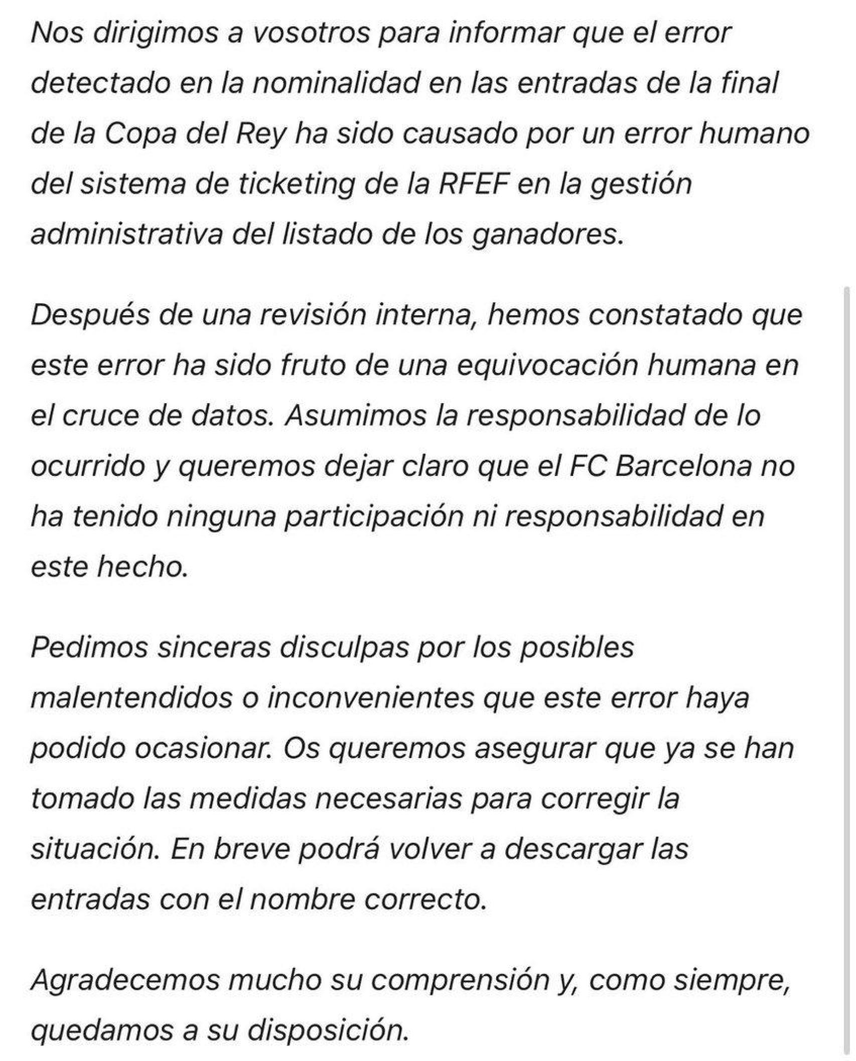 Comunicado de Onebox por el lío con las entradas de la final de la Copa del Rey