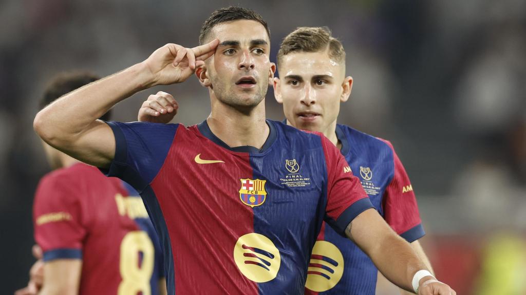 Ferran Torres celebra su gol al Real Madrid en la final de la Copa del Rey