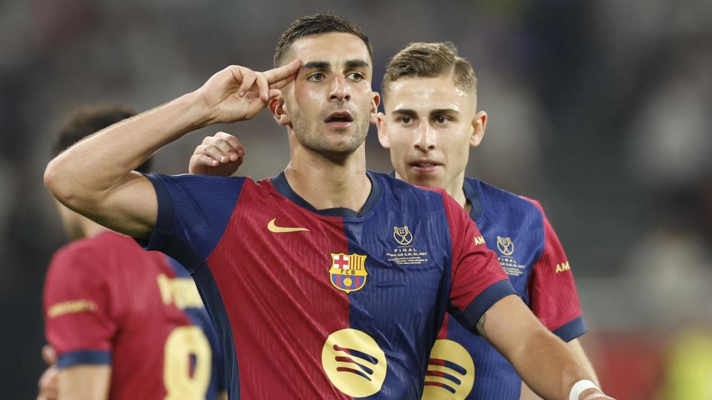 Ferran Torres celebra su gol al Real Madrid en la final de la Copa del Rey