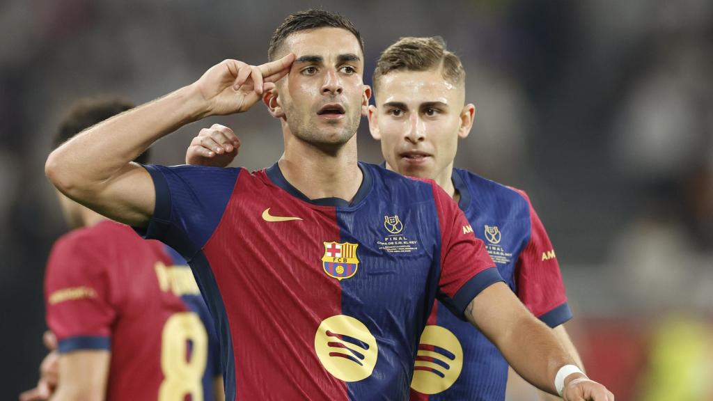 Ferran Torres celebra su gol al Real Madrid en la final de la Copa del Rey