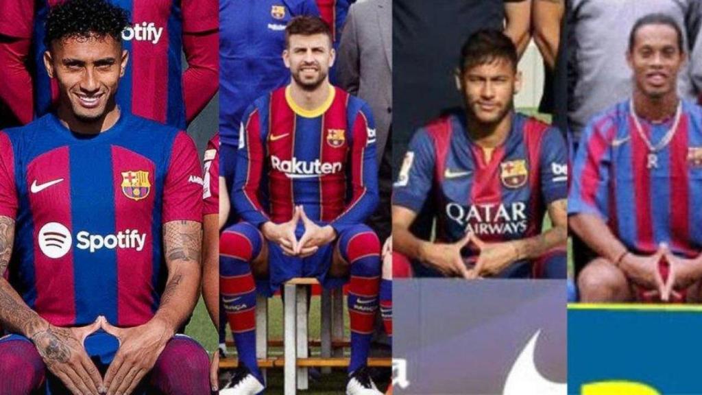 El gesto que patentó Ronaldinho en las fotos oficiales del Barça hasta llegar a Raphinha