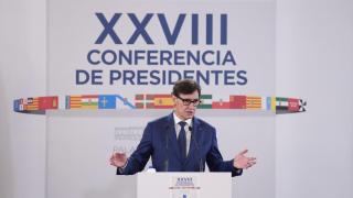 El presidente de la Generalitat de Catalunya, Salvador Illa, ofrece una rueda de prensa posterior a la reunión de la XXVIII Conferencia de Presidentes, en Palau de Pedralbes de Barcelona, a 6 de junio de 2025, en Barcelona, Catalunya (España)