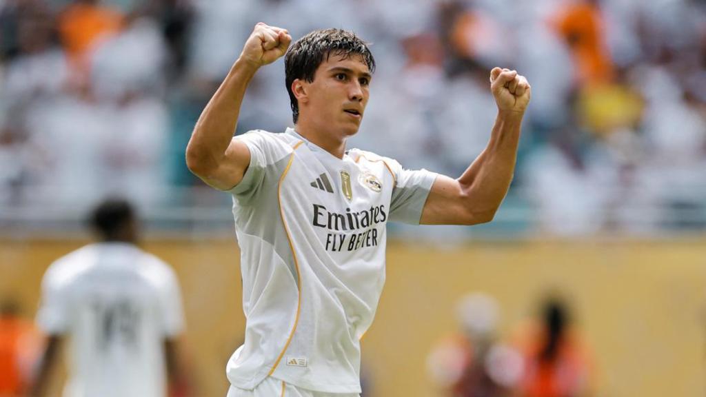 Gonzalo García celebra su gol con el Real Madrid ante el Al Hilal en el Mundial de Clubes