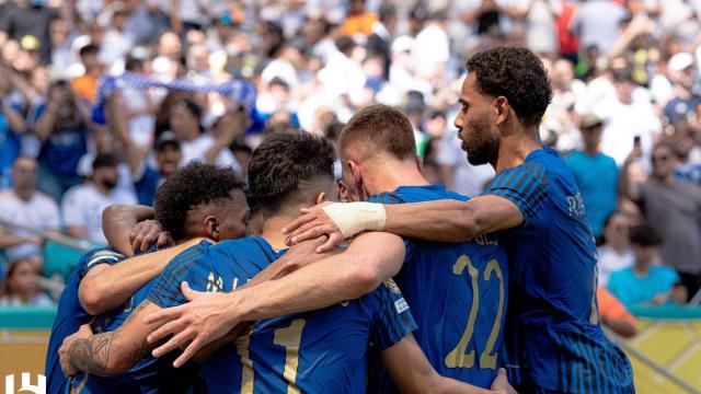 Los jugadores del Al Hilal celebran el gol de Rúben Neves al Real Madrid en el Mundial de Clubes