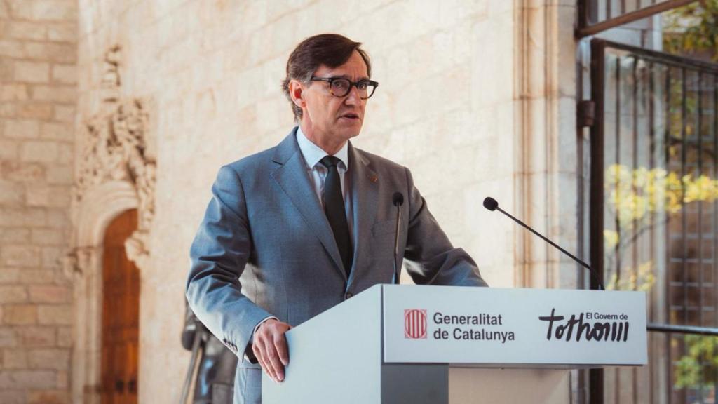 Salvador Illa durante su comparecencia institucional en el Palau de la Generalitat este jueves