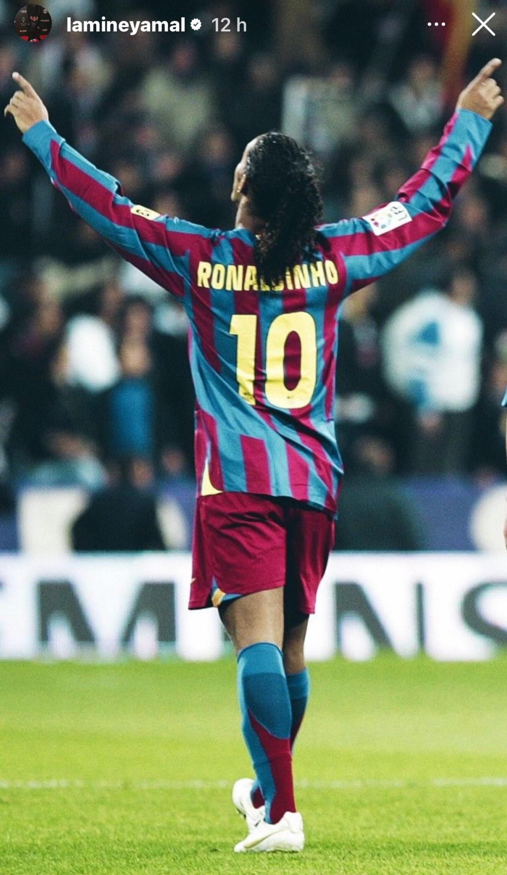 La historia de Lamine Yamal en Instagram con una fotografía de Ronaldinho