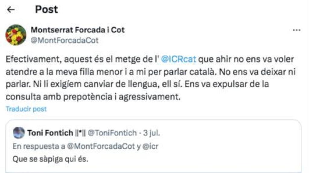 Imagen del mensaje inicial de la usuaria