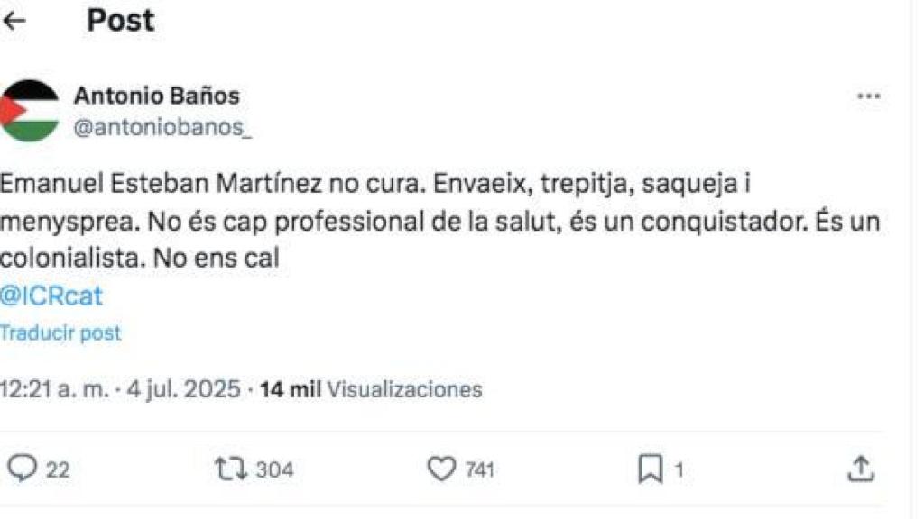 El mensaje en X de Antonio Baños
