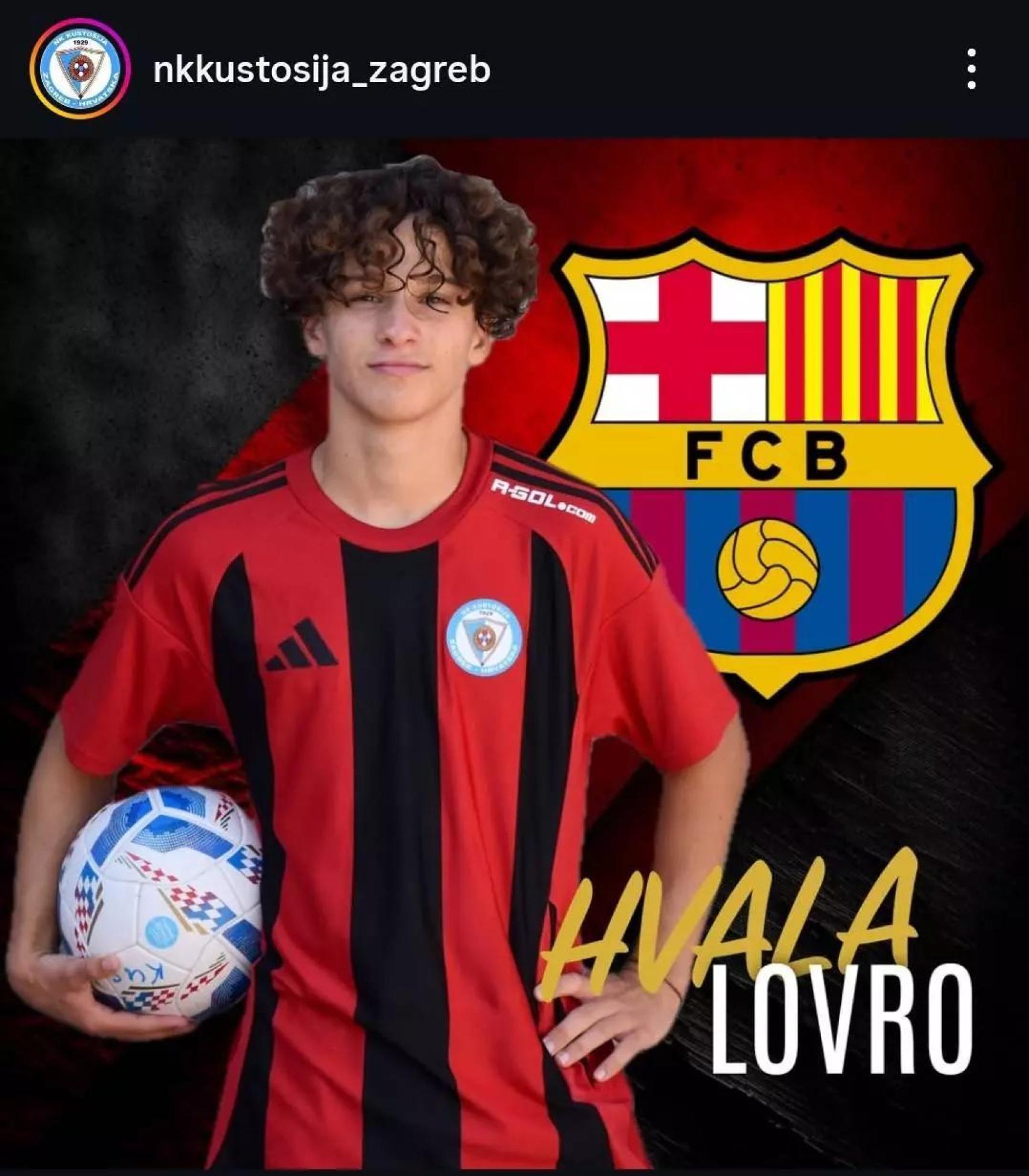 El NK Kustijosa anuncia el traspaso de Lovro Chelfi al FC Barcelona