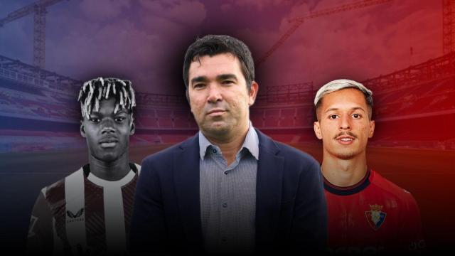 Nico Williams, Deco y Bryan Zaragoza en un montaje sobre el Camp Nou