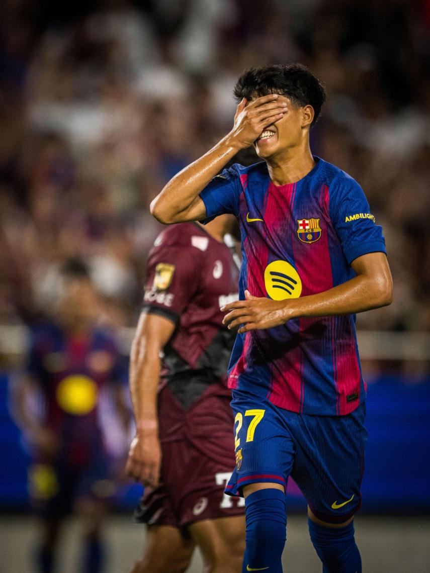 Dro Fernández celebra su gol con el Barça en pretemporada