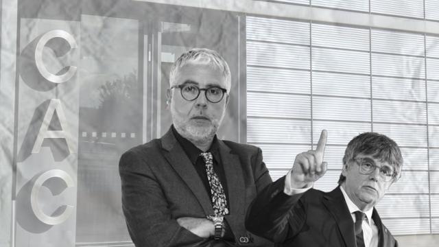 El presidente del CAC, Xevi Xirgo, y el expresidente prófugo Carles Puigdemont