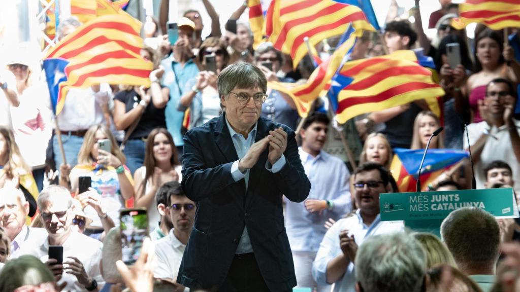 El presidente de Junts, Carles Puigdemont, durante la celebración del 5º aniversario del partido
