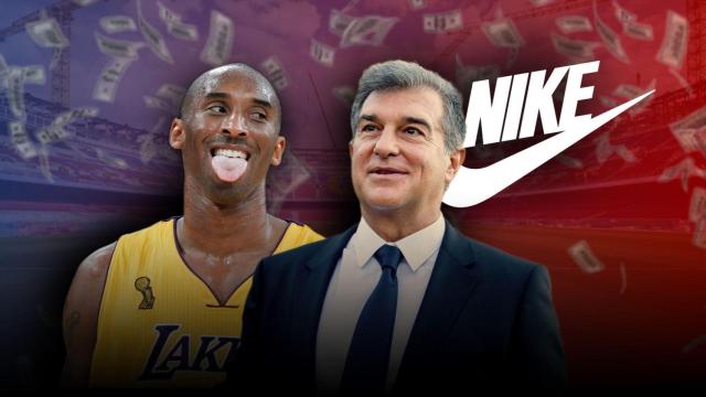 Kobe Bryant y Joan Laporta en un montaje con el logo de Nike