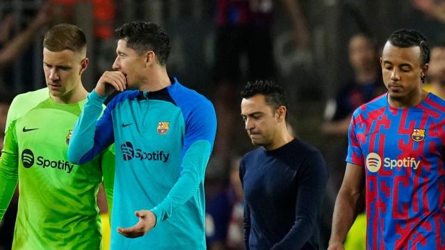 Ter Stegen, Lewandowski, Xavi Hernández y Jules Koundé tras perder contra el Bayern