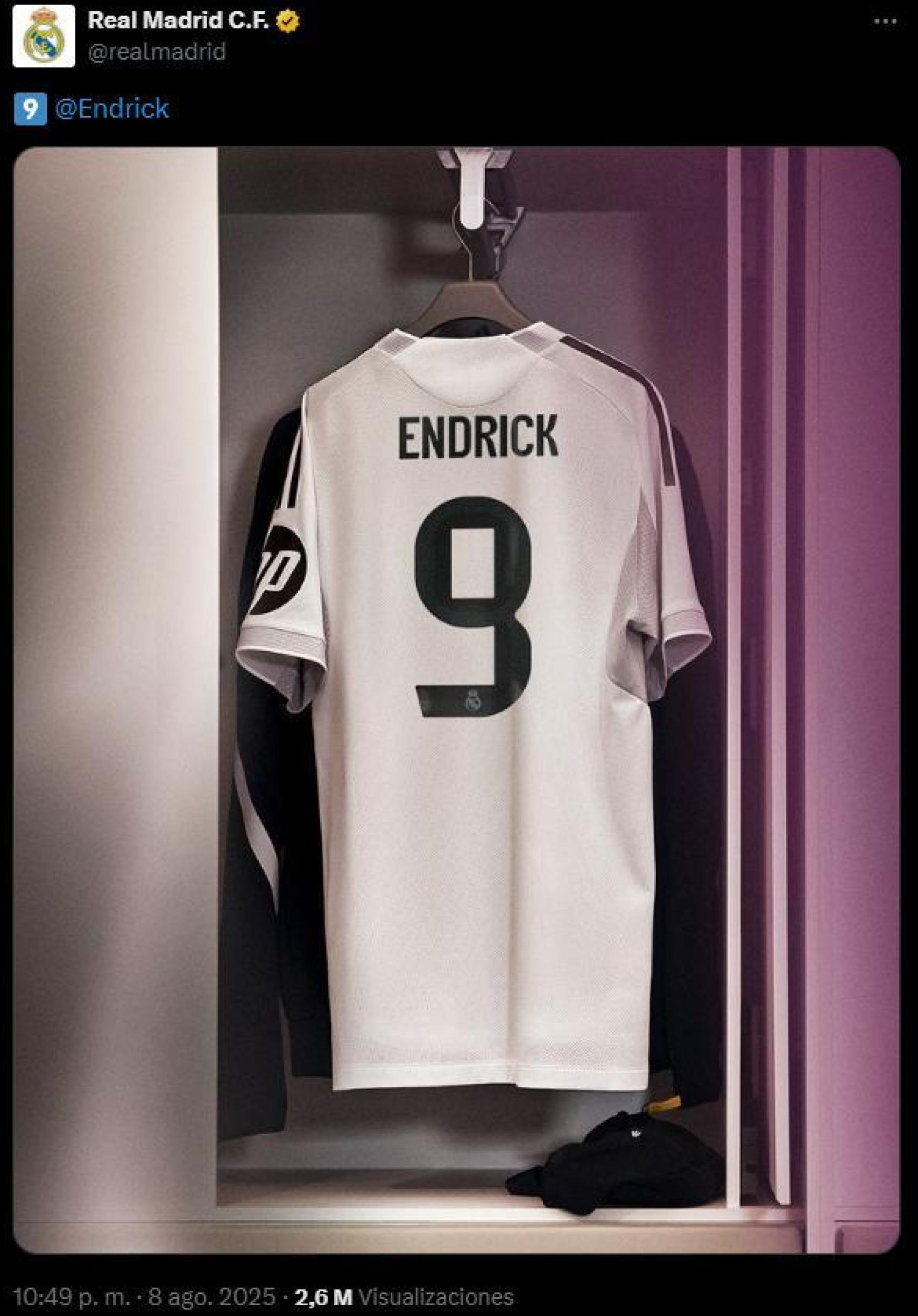 El Real Madrid anuncia que Endrick llevará el número '9'