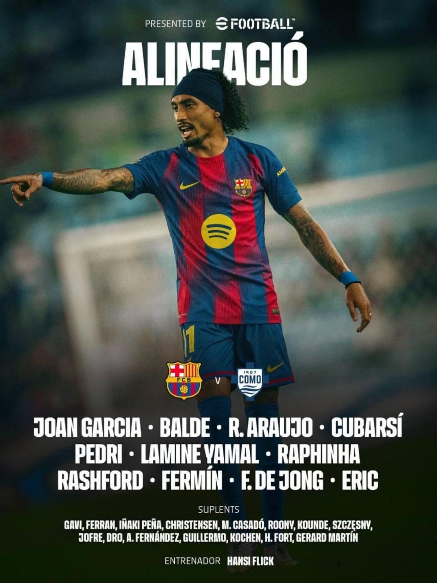 El once inicial del Barça para el Gamper contra el Como 1907