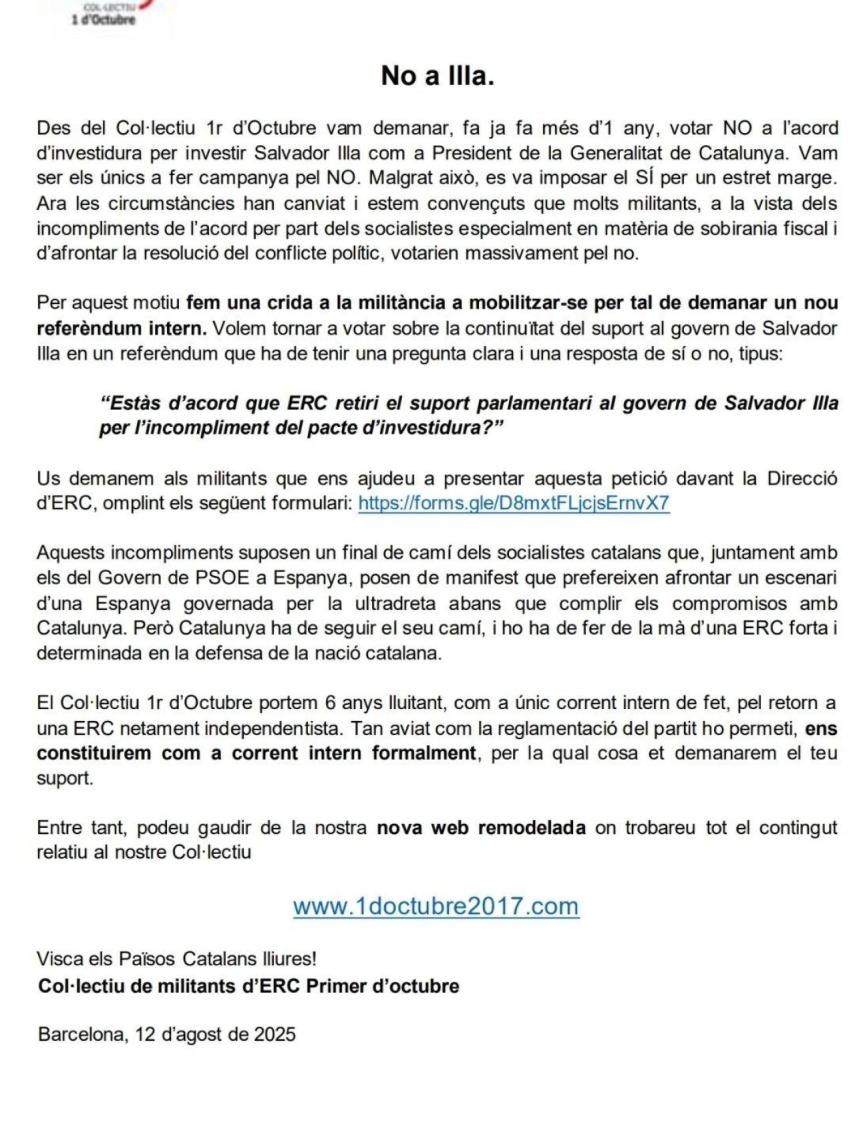 Comunicado Col·lectiu Primer d'Octubre