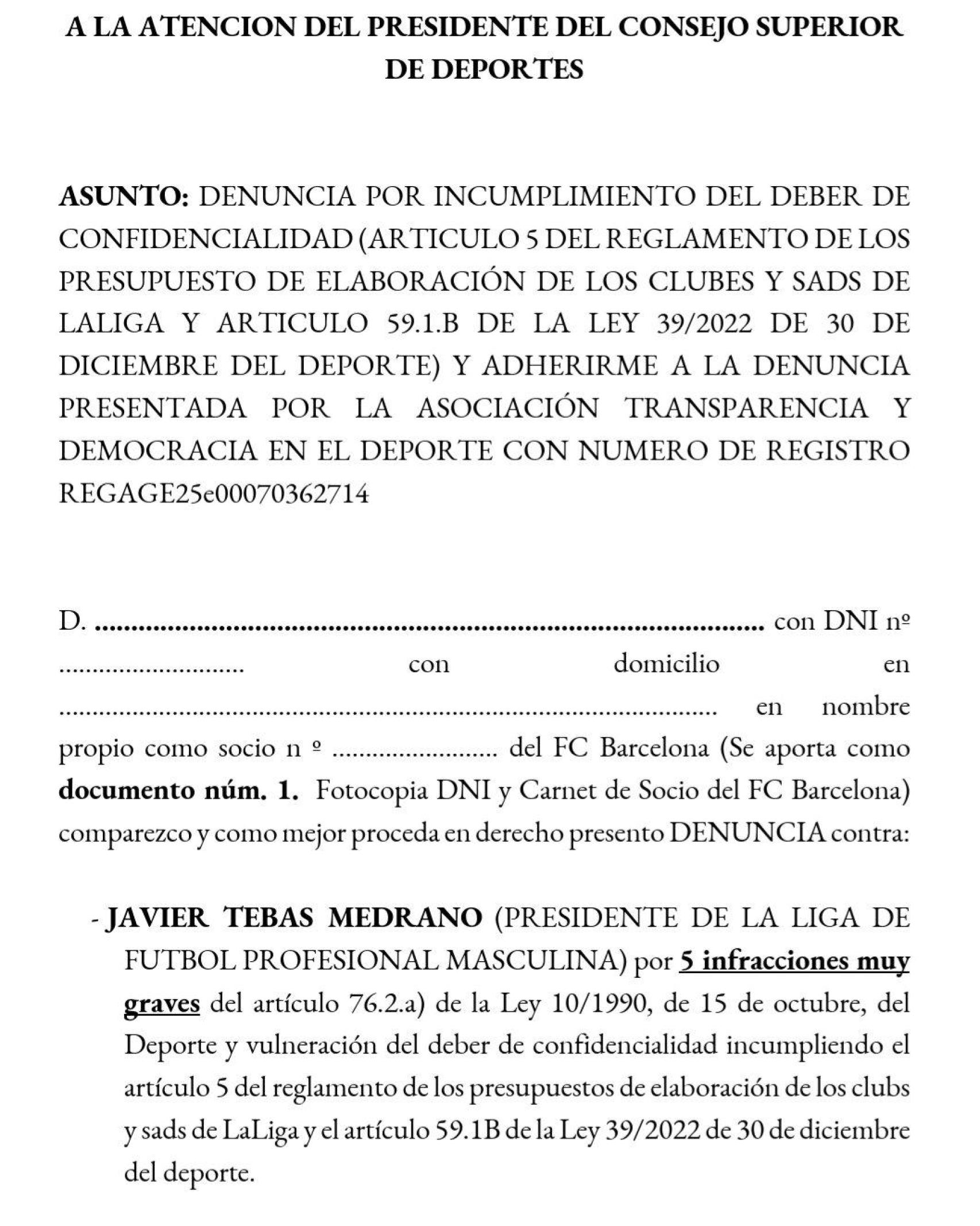 Miguel Galán pide colaboración a los culés en su denuncia contra Javier Tebas