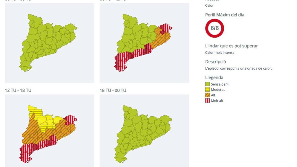 Mapa de avisos de Cataluña para el domingo 17 de agosto