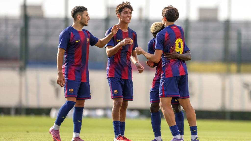 Roony Bardghji celebra un gol del Barça B en el amistoso contra el Atlètic Lleida