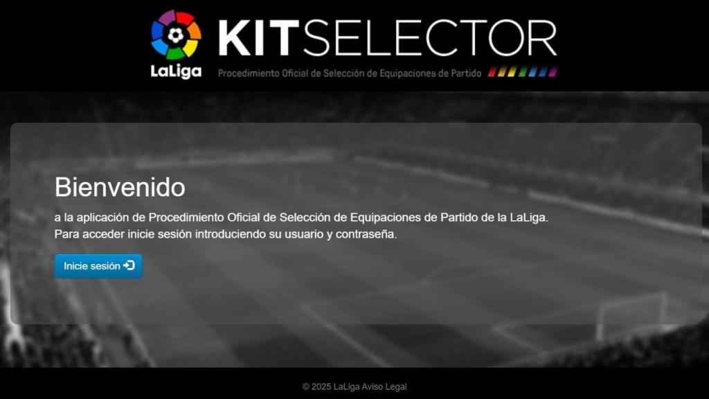 El menú principal del portal Kit Selector de la Liga