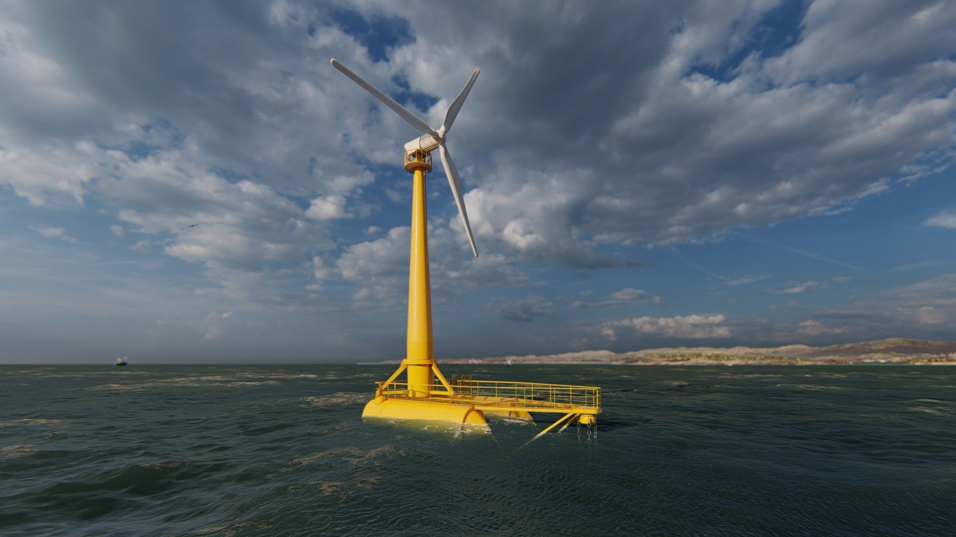 Aerogenerador flotante de Saitec en pruebas en el Cantábrico. / EP